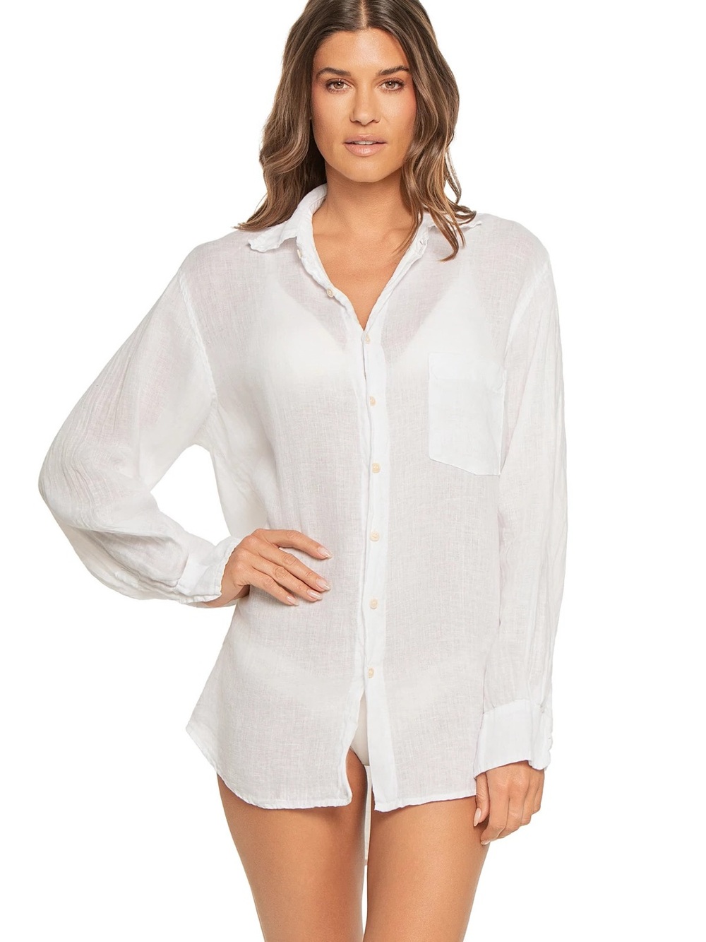 Amazon White Lightweight Button-Down Beach Shirt